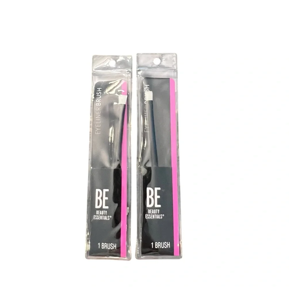 Beauty Essentials‎ Makeup Brush 2 Pc Eyeliner Black Handle NEW White Bristles